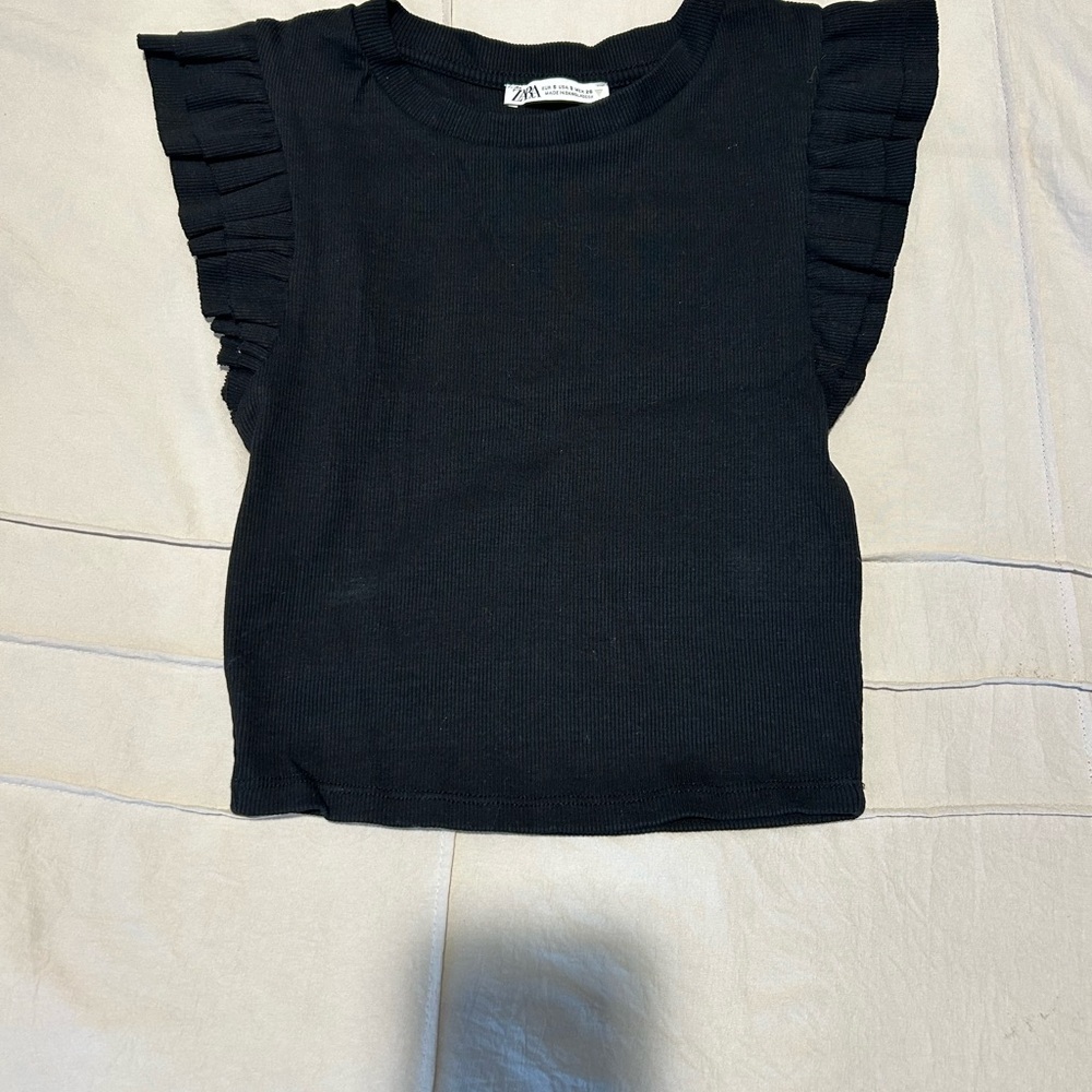 Zara Elegant Black Ruffle Sleeve Tee